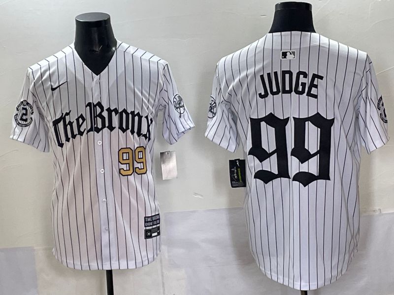 Men 2025 New York Yankees #99 Judge White Stripe Five generations Joint Name Nike MLB Jersey style 04->new york yankees->MLB Jersey